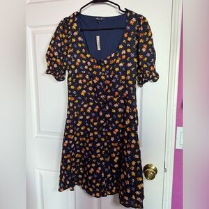 Madewell Smocked Button Up Dress “Happy Hobiscus” print